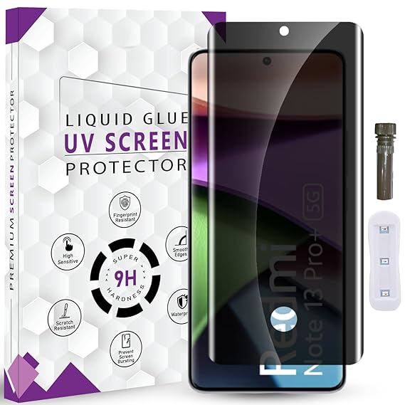 Redmi Note 13 Pro Plus UV Privacy Tempered Glass Screen Protector, Anti Spy, Fingerprint-ID Compatible, 9H Hardness Scratch Resistant