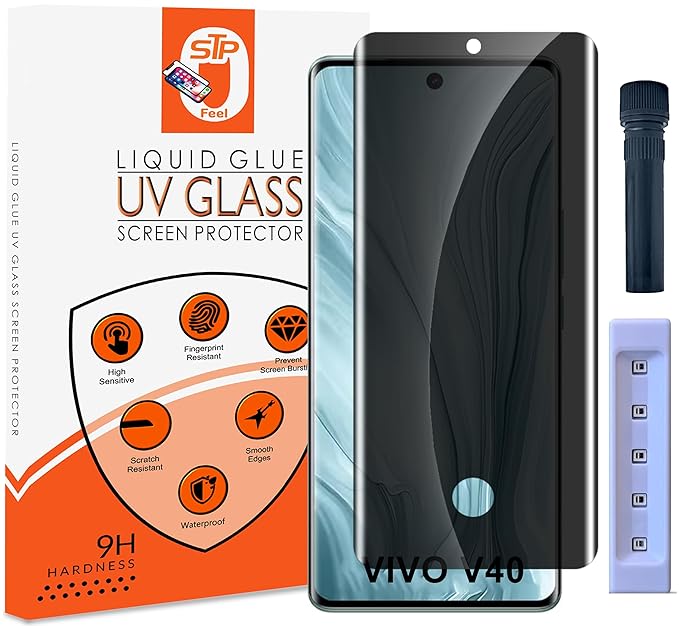 Vivo V40 UV Privacy Tempered Glass Screen Protector, Anti Spy, Fingerprint-ID Compatible, 9H Hardness Scratch Resistant