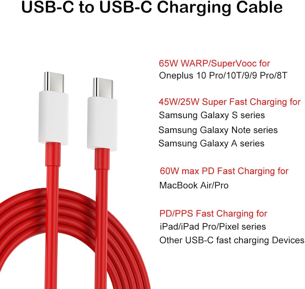USB-C to USB-C Fast Charging Cable (1m) – 60W PD / Warp Compatible / Super Fast Data Cable for Android & MacBook