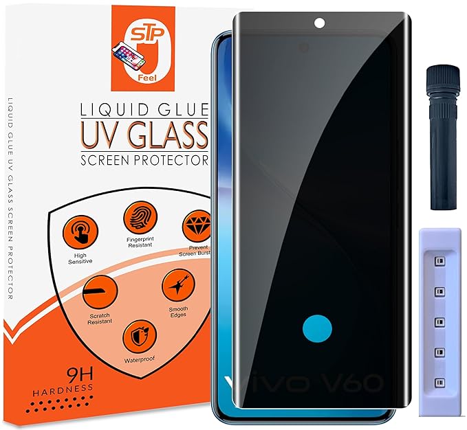 Vivo V60  UV Privacy Tempered Glass Screen Protector,  Anti Spy, Fingerprint-ID Compatible, 9H Hardness Scratch Resistant