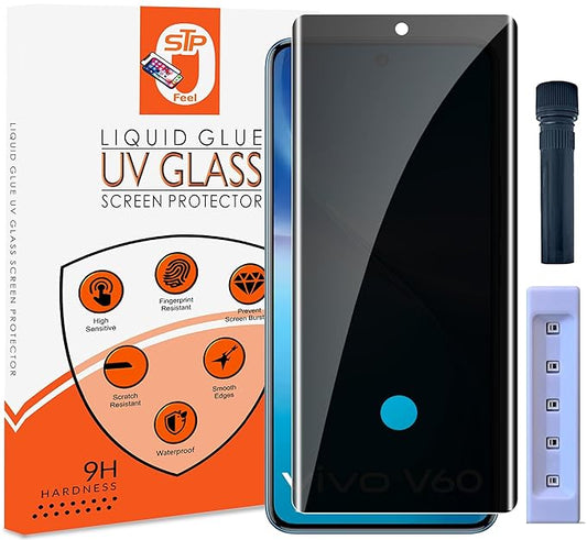 Vivo V60  UV Privacy Tempered Glass Screen Protector,  Anti Spy, Fingerprint-ID Compatible, 9H Hardness Scratch Resistant