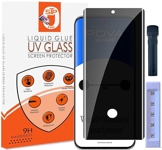 Tecno Pova Slim UV Privacy Tempered Glass Screen Protector,  Anti Spy, Fingerprint-ID Compatible, 9H Hardness Scratch Resistant