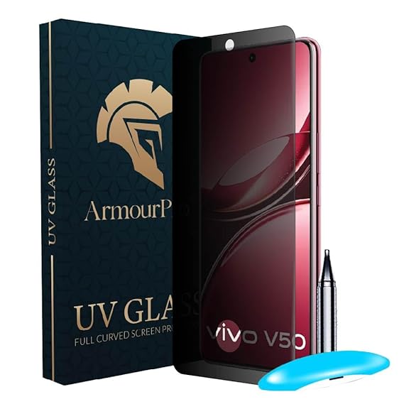 Vivo V30 UV Privacy Tempered Glass Screen Protector,  Anti Spy, Fingerprint-ID Compatible, 9H Hardness Scratch Resistant