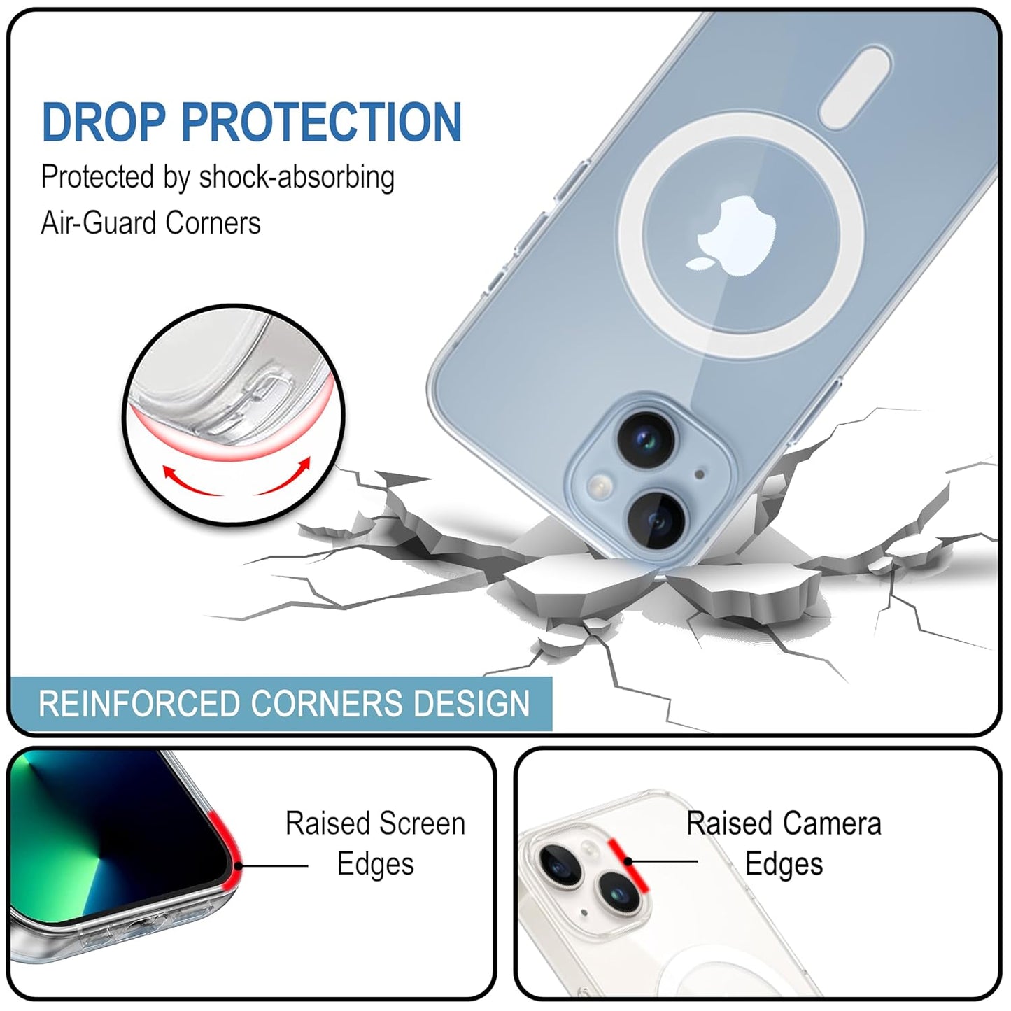 iPhone All Models Transparent Mag-Safe Wireless Magnetic Lock Charging Shockproof Back Case Cover